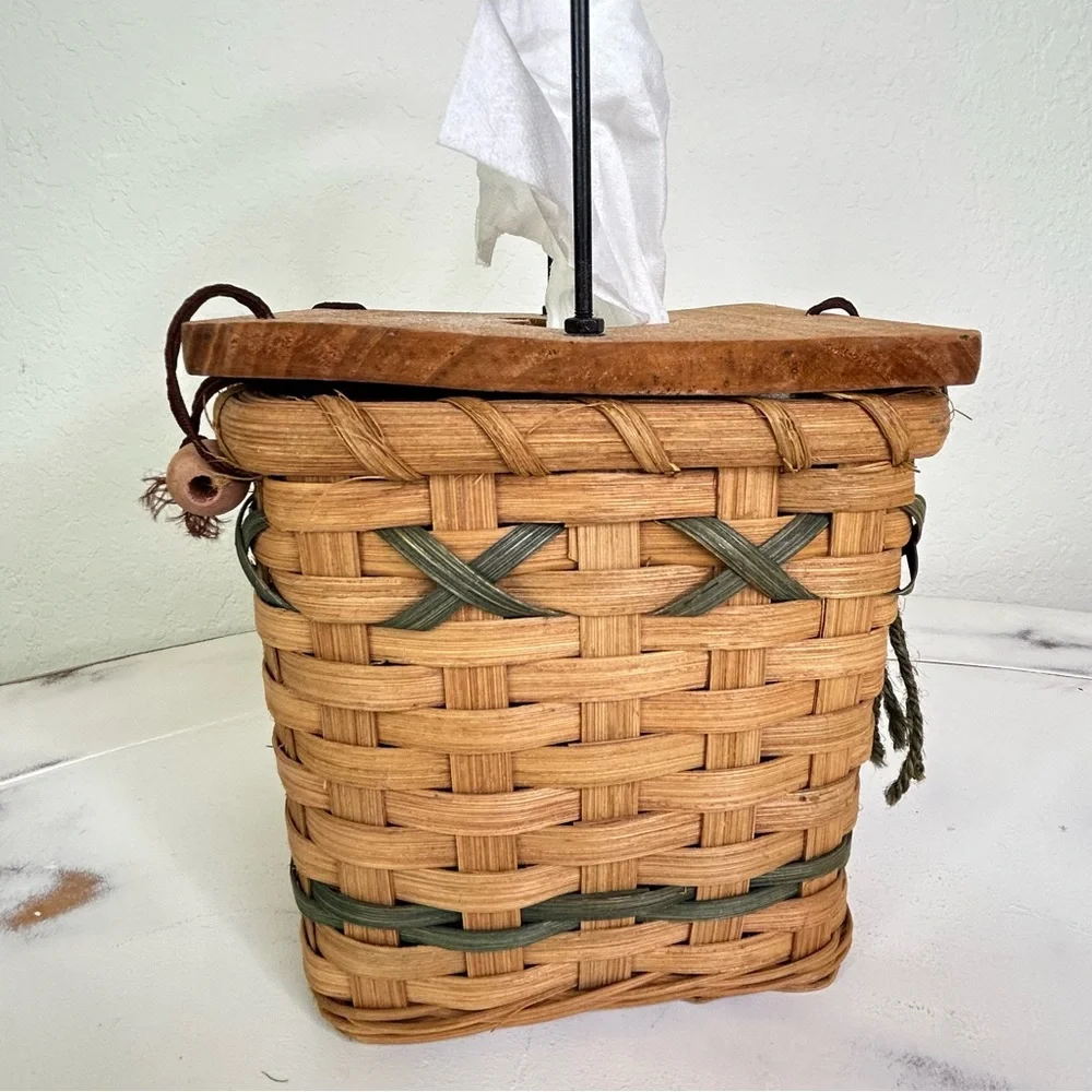 Farmhouse Basket Kleenex Holder With Wood Top